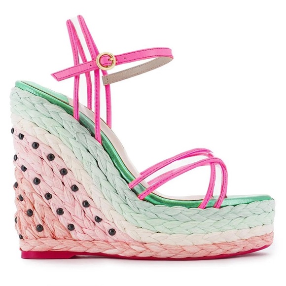 Sophia Webster Lucita Espadrille Wedge in Watermelon Pink & Green - Picture 1 of 11